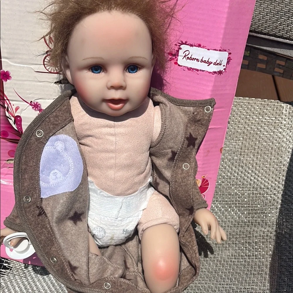 Reborn Brown Bear Outfit Baby Doll with Pink Box Accent